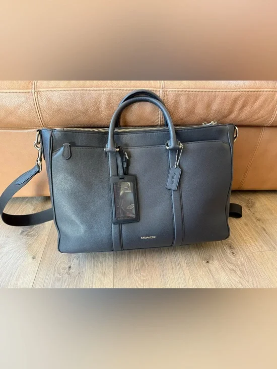 Coach Black Pebble Leather Briefcase/Computer bag with ID Tag