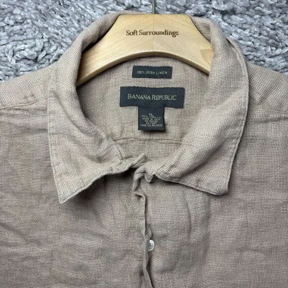 Banana Republic Irish Linen Shirt Mens XL Short Sleeve Beige Breathable Summer