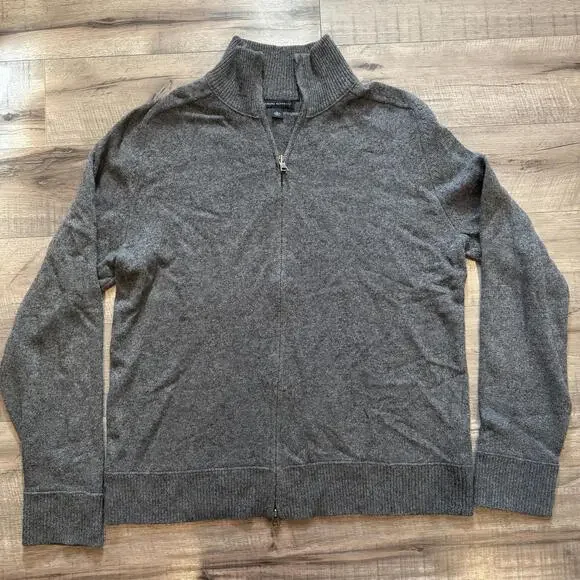 Banana Republic Sweater‎ Wool Cashmere Blend Full Zip Mock Neck Gray Grandpacore
