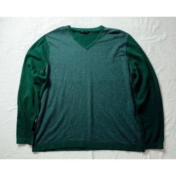 Banana Republic Men's XXL‎ V-Neck Long Sleeve Sweater Green Houndstooth Winter