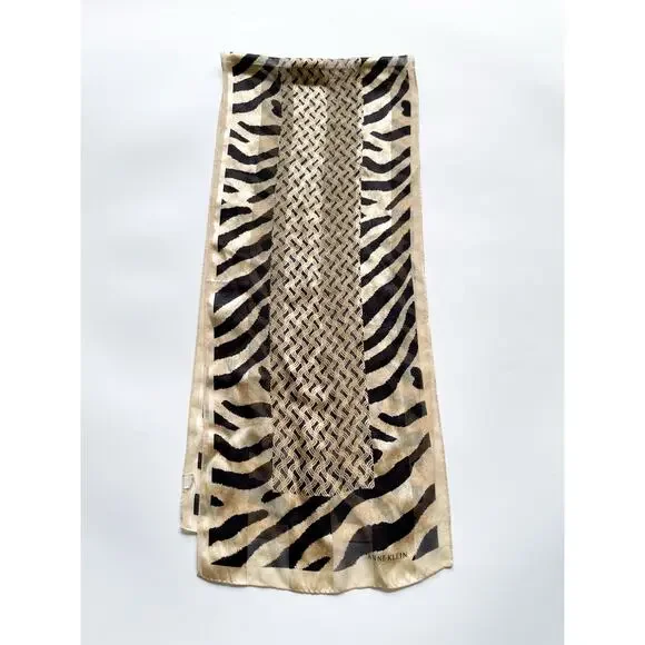 Vintage Anne Klein Beige and Black Zebra Print Oblong Scarg