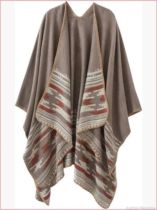 Women's Color Block Shawl Wrap Open Front Poncho Cape Oversized