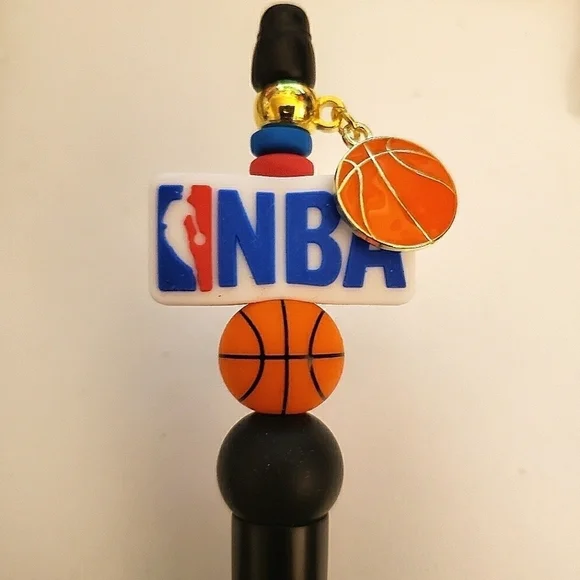 Handmade NBA Basketball Beaded Silicone Focal Bead Pen