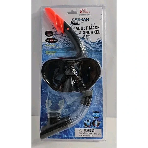 Adult Mask & Snorkel Set - Black - Cayman Swim Gear Sport NEW SEALED