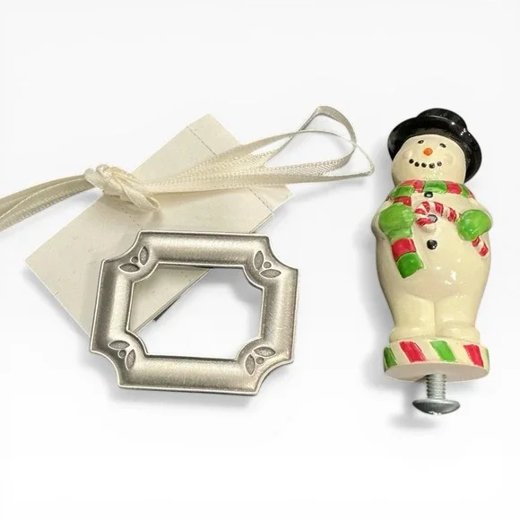 Longaberger Pewter Label Tie On‎ 2003 + Bluster Snowman Knob Set NIB