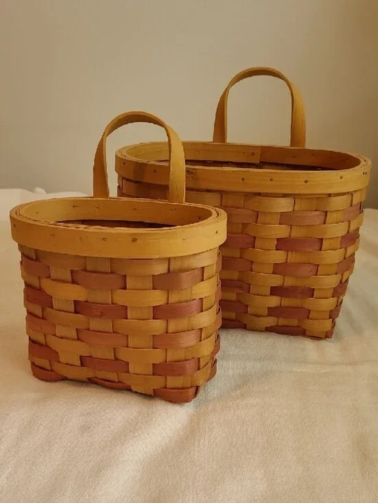Home Interiors Woven Handle Baskets - Set of 2 Natural & Reddish-Brown
