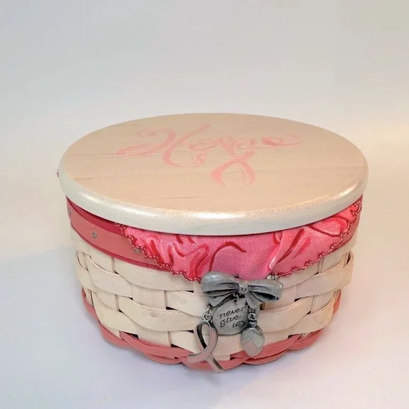 VTG Longaberger‎ Horizon of Hope Whitewash Basket Lid Liner Charms Never Give Up