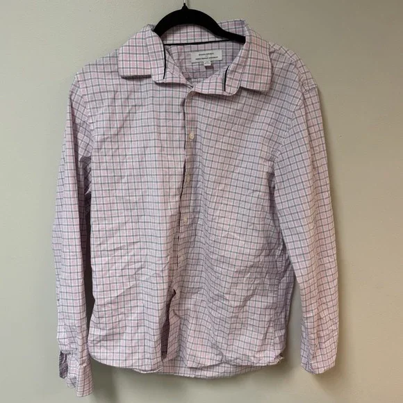 Banana Republic Mens Medium Plaid Wrinkle Resistant Preppy Casual Business Shirt