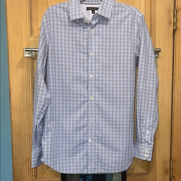 Banana Republic Men's Blue and White Plaid Dress Shirt