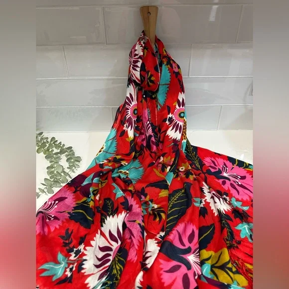 Brand New Spartina 449 Daufuskie Island Scarf 100% Viscose Handmade Red Flowers