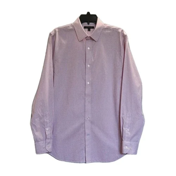Men Banana Republic Non Iron LS Dress Shirt Slim Fit Pink Blue Micro Check Sz M