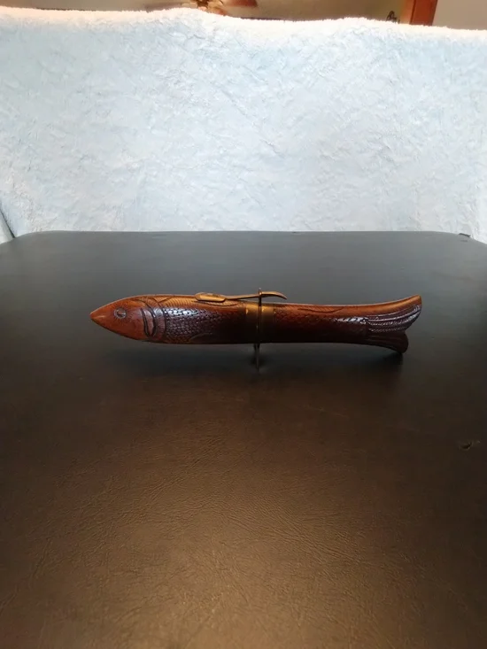 Vintage Handcrafted Wooden Fish Filet Knife Fork Kit