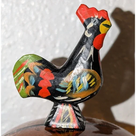 Vintage dala rooster swedish wooden approximately 3in black & Bright Colors