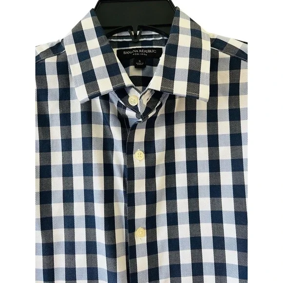 Banana Republic Shirt Mens Small Blue Check Plaid Long Sleeve Camden Fit