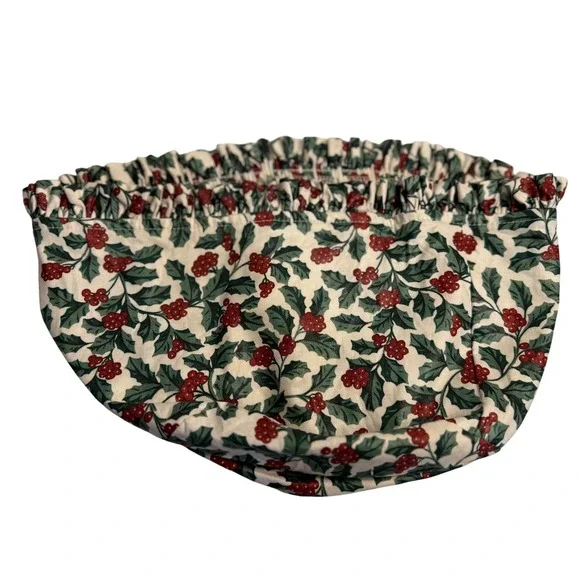 Longaberger Basket Liner Holly Berry Christmas Green Red Ruffle Holiday Decor