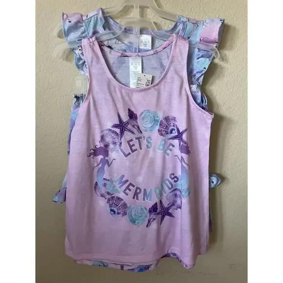 Mermaids Sea Shells Starfish Unicorns Sleeveless Top Shorts Pajama Set M 7/8