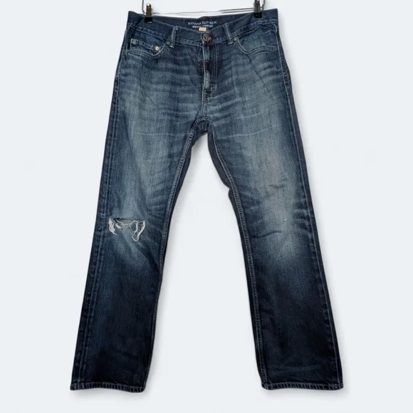 Banana Republic Men's Vintage Straight Jeans 34x30 Medium Wash Distressed Denim