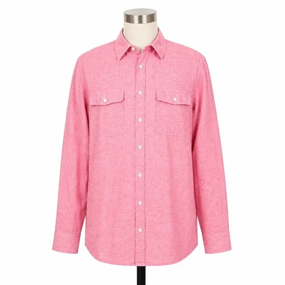Banana Republic Shirt Mens Large Pink Linen Blend Long Sleeve Dual Pocket Casual