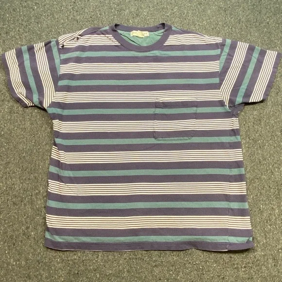 Banana Republic Striped Pocket Shirt Sz S Mens Purple Teal 90s Grunge Distressed