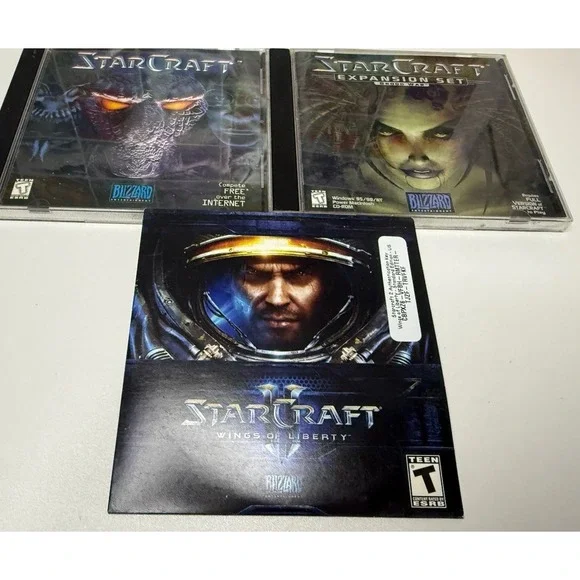StarCraft PC Game Lot Original + Brood War Expansion + Wings of Liberty