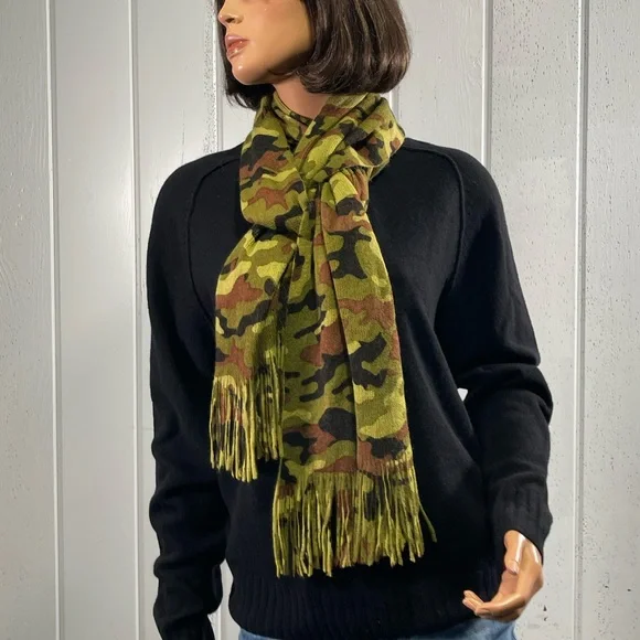 * Berkshire Fashions Women's Camo Reversible Scarf with Fringes