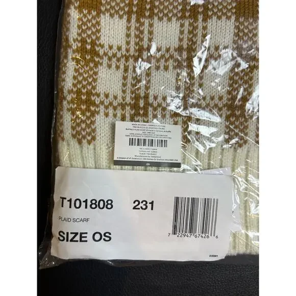 Timberland Scarf Tan White Plaid Winter New in Package Fringe