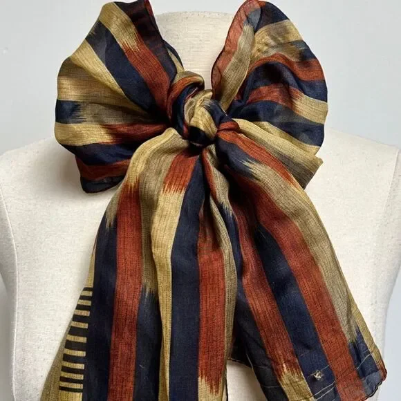 Vintage Brown Navy Neutral Tone Abstract Watercolor Stripe 80s / 90s Acute Scarf