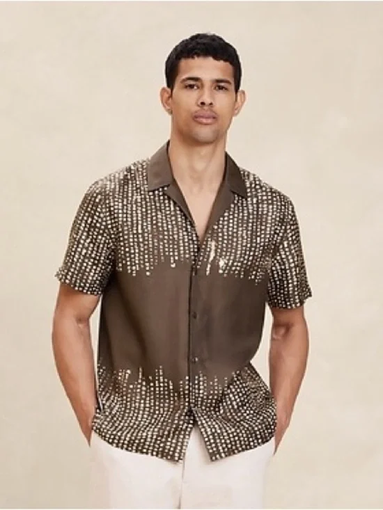 BANANA REPUBLIC Lyam Silk Resort Shirt Brown