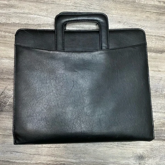 Vintage Plan Pro 2001 Black Leather Briefcase Hand Bag Zip-Up - Schedule, Notes