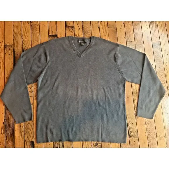 Men's sz L Large‎ BANANA REPUBLIC Gray V Neck Sweater 100% Cotton