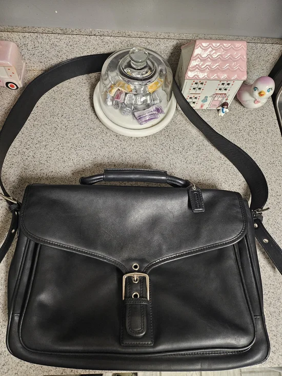 Vtg Coach Briefcase H23-5238 Black Leather Buckle Laptop Bag Clean
