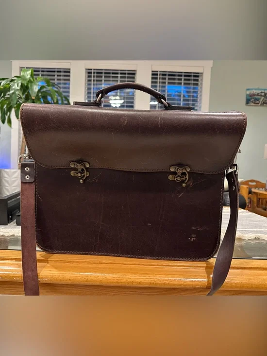 Vintage Handmade Leather Briefcase Messenger Bag - Dark Brown