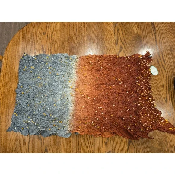 Nini Ong Crinkle Silk Scarf | Ombre Textured Wearable‎ Art | Boho Wrap Festival