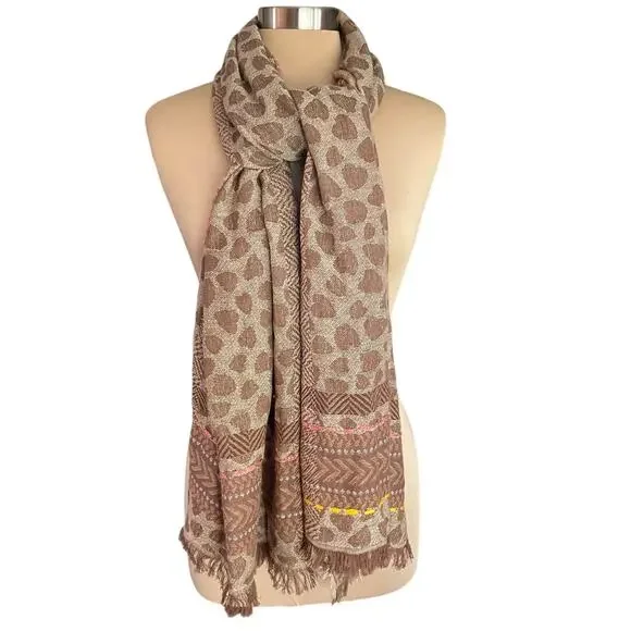 Codello Tan Heart Print Large Rectangular Scarf 72