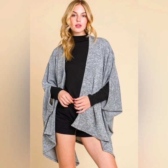 Jacquard Knit Open Front Wrap w/Sleeves