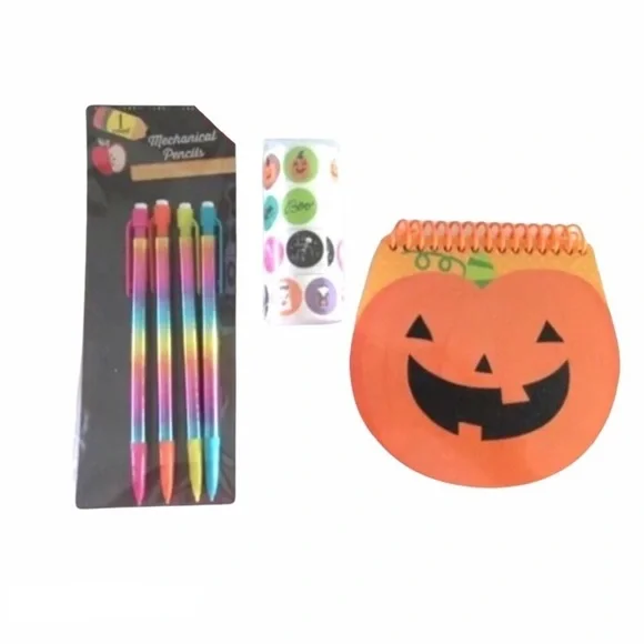 Halloween Pumpkin Stationery Set Notepad Stickers Pencils Glitter Planner Girl