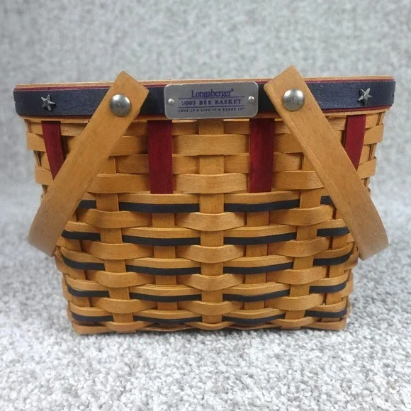 Longaberger 2003 Bee Basket Signed Handwoven Patriotic Red Blue Stars Americana