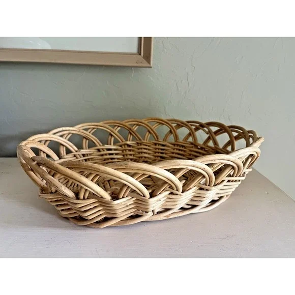 Vintage Basket Bread Roll Serve Fruit Floral Egg Woven Braided Wicker 12.5
