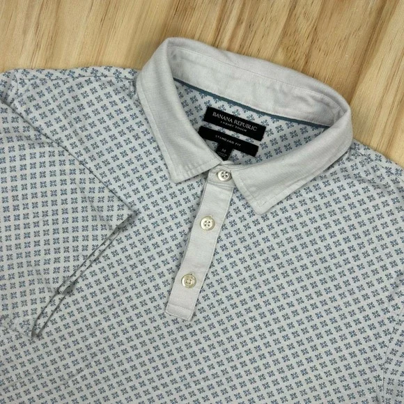 Banana Republic Polo Shirt Mens M Blue White Pattern Luxury Touch Performance