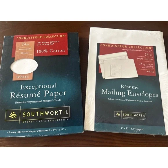 Southworth Resume Paper & Envelopes‎ 100% Cotton Watermarked 24 lb White 8.5x11