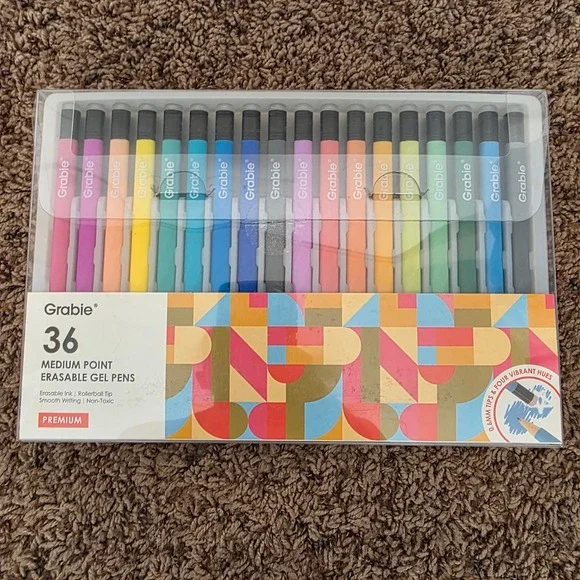 Grabie Premium Erasable Gel Pens Set of 36 Medium Point 0.6mm Multicolor NIB