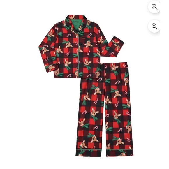 Rudolph the Red-Nosed Reindeer Kids SZ M. 7/8 Red Christmas Pajama Set Button Up