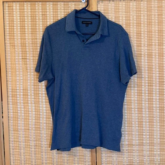 Banana Republic Mens Blue Heathered 100% Cotton Short Sleeve Polo Shirt Size M