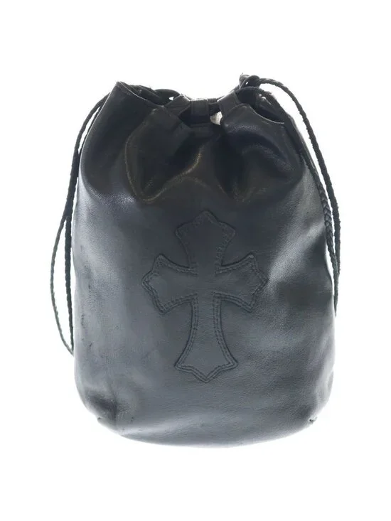 Chrome Hearts Drw Strng Sack Crs Patch Cross Drawstring Sac Leather Handbag