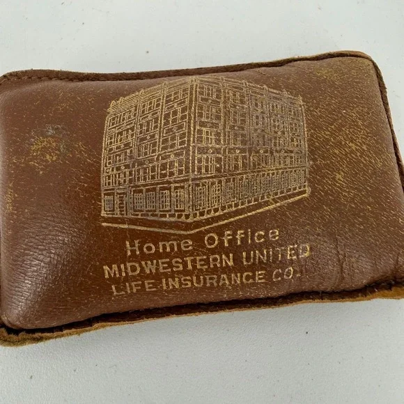 Vintage Rectangular Leather Shot-Filled Paperweight Promotional-Insurance Co
