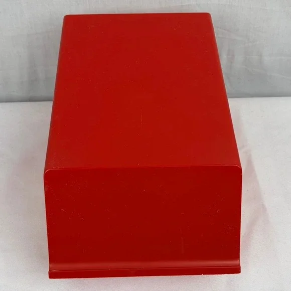 Vintage Red Plastic Flip Top Index Card Recipe Box Organizer Case MCM Style