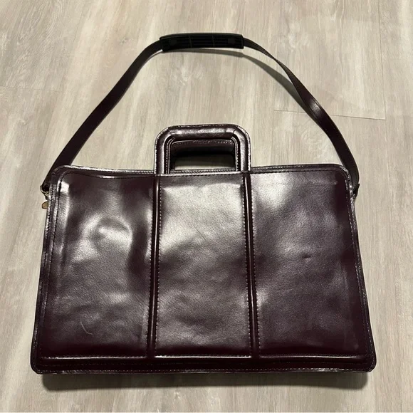 Real %100 Leather Mens Purple Burgundy Briefcase