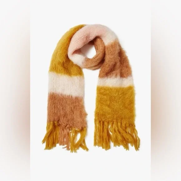CHAN LUU Designer Chai Tea Color Block Mohair Scarf EUC