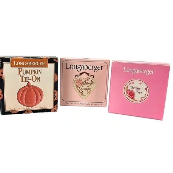 Vtg Longaberger‎ Basket Ceramic Tie Ons Lot of 3 Pumpkin Horizon of Hope Floral