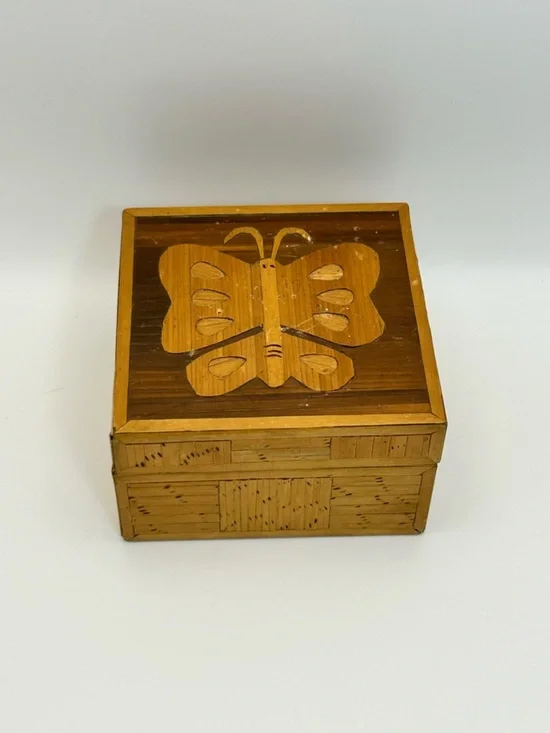Vintage Bamboo Butterfly Inlay Trinket Box Set of 2 Keepsakes Philippines